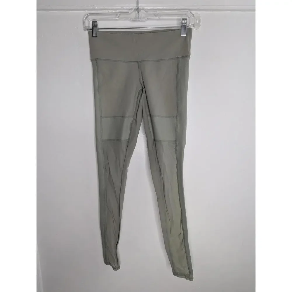 Alo Yoga Leggings Womens XS Green Mesh Panel High Waist Ankle Workout Yoga Gym
